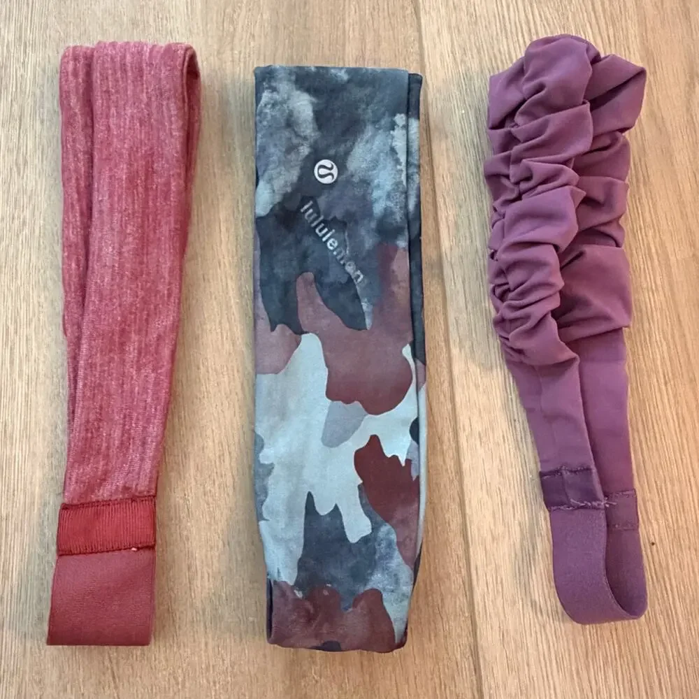 Lululemon LOT of 3 Headbands Purple, Blue, Camo
